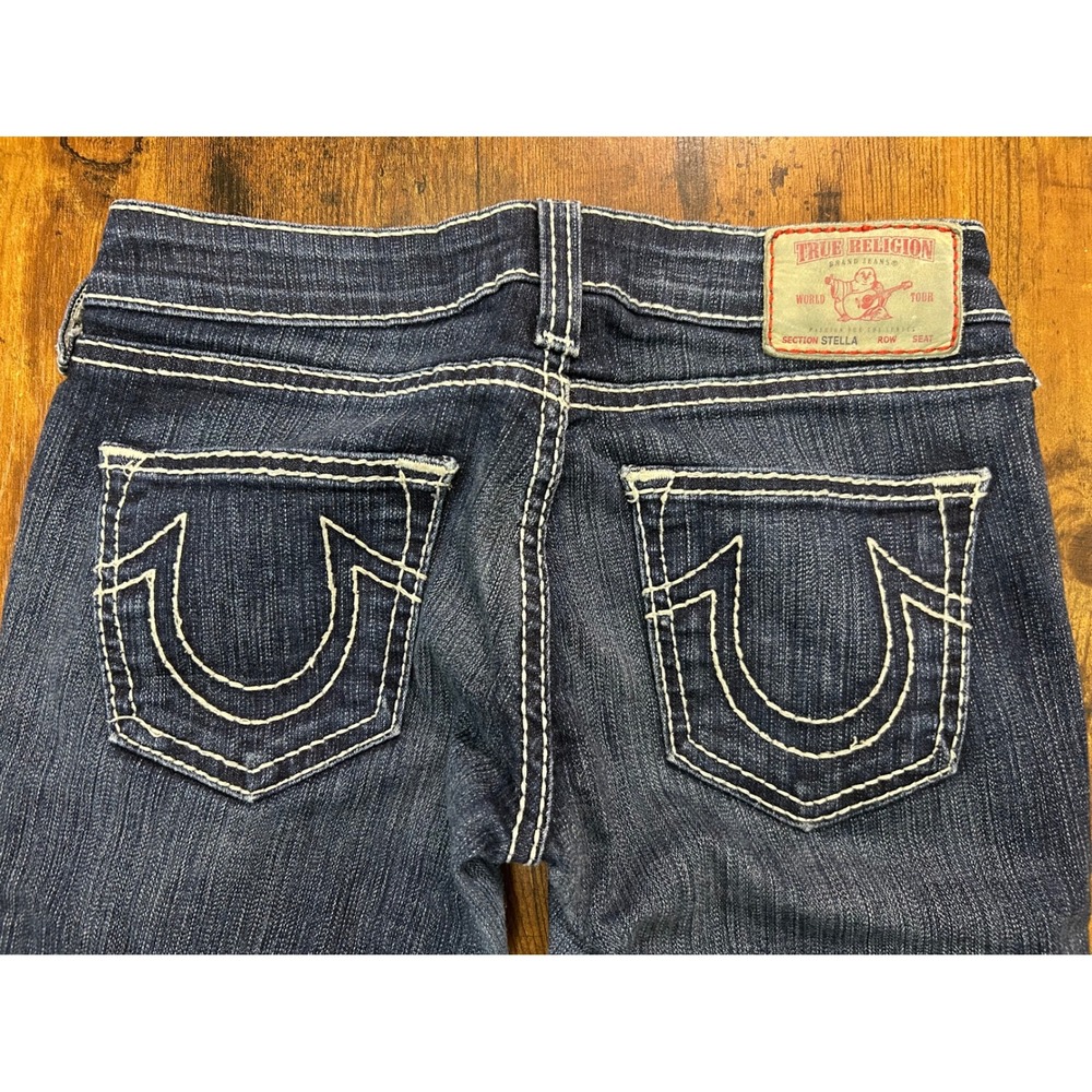 True Religion Stella Skinny Jeans Dark White Contrast Stitch USA Made 24 low